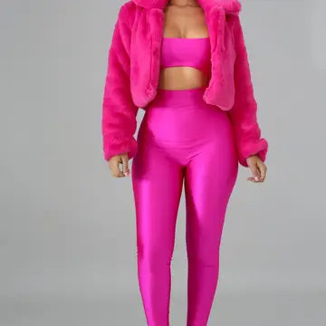 Loose Faux Fur Cardigan Bomber Jacket Fleece Coat - Rose