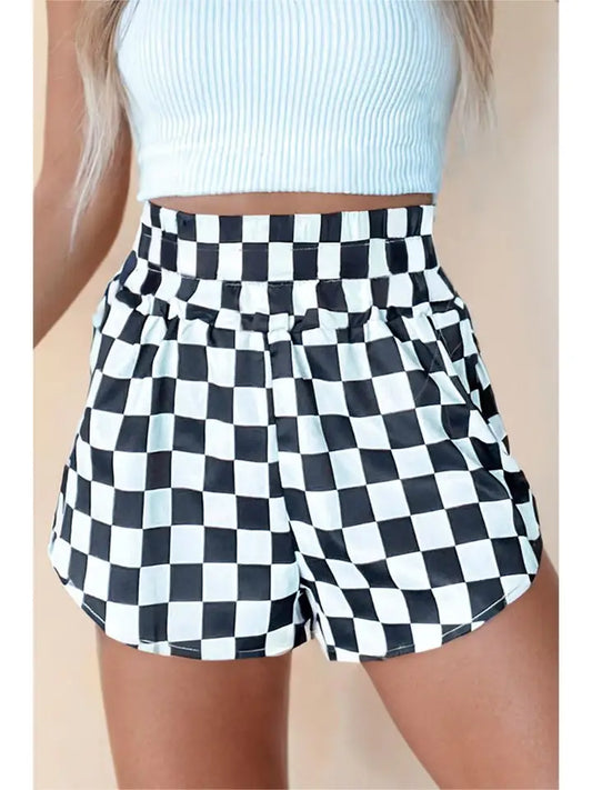 Checkered Print High Waist Shorts