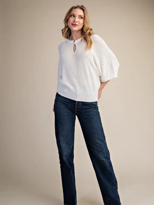 Round Neck Cropped Sleeve Sweater