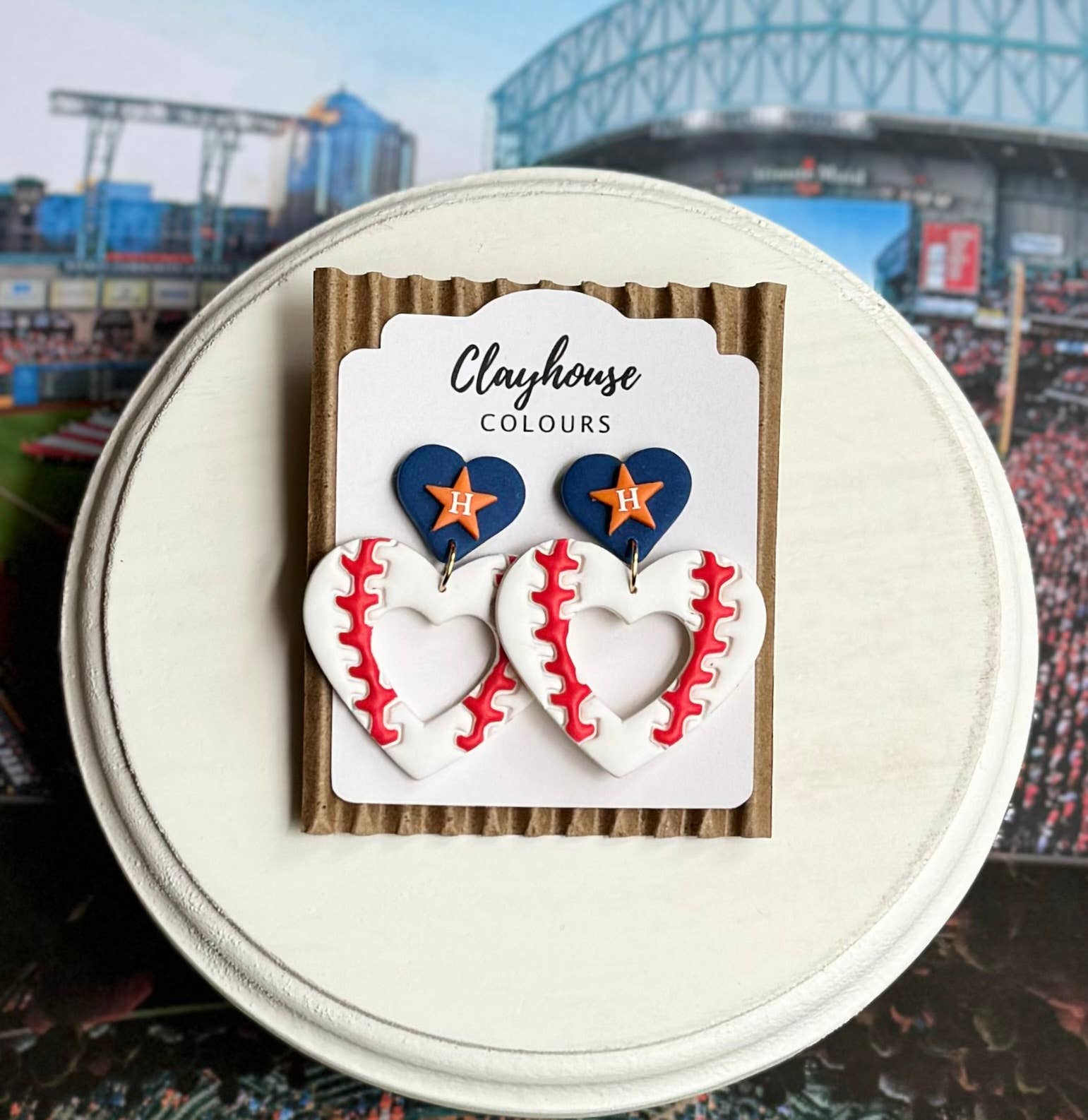Astros Clay Earrings: Baseball Heart Studs - The Season Boutique