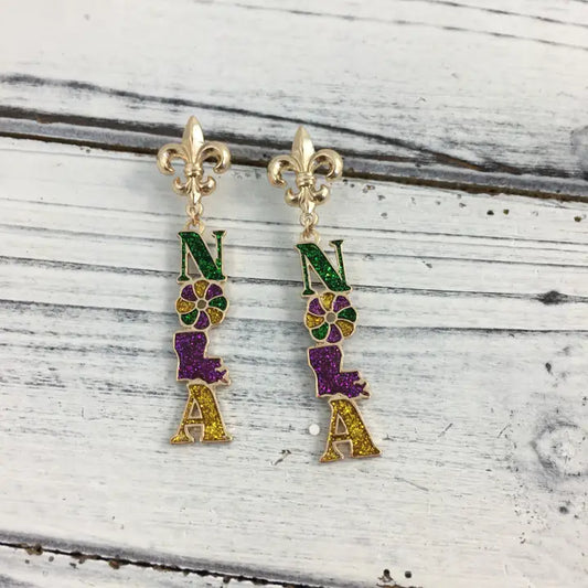 Mardi Gras Glitter Nola Earrings