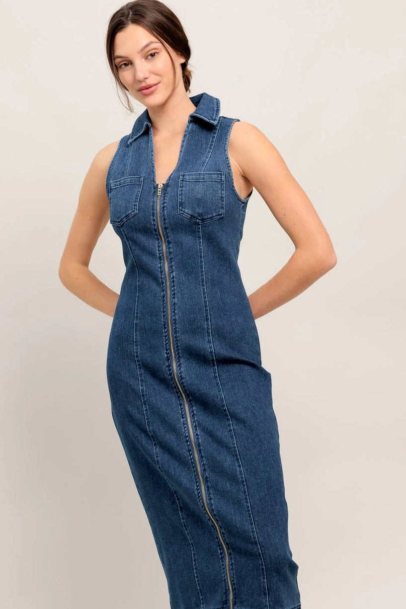 Washed Denim Midi Dress - The Season Boutique
