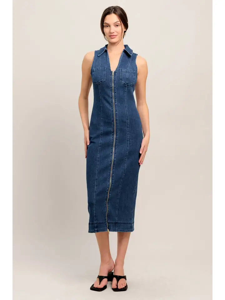 Washed Denim Midi Dress - The Season Boutique