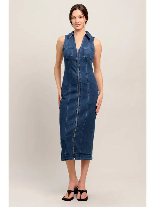 Washed Denim Midi Dress - The Season Boutique