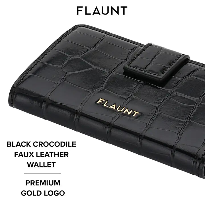Black Crocodile Leather Magsafe Wallet