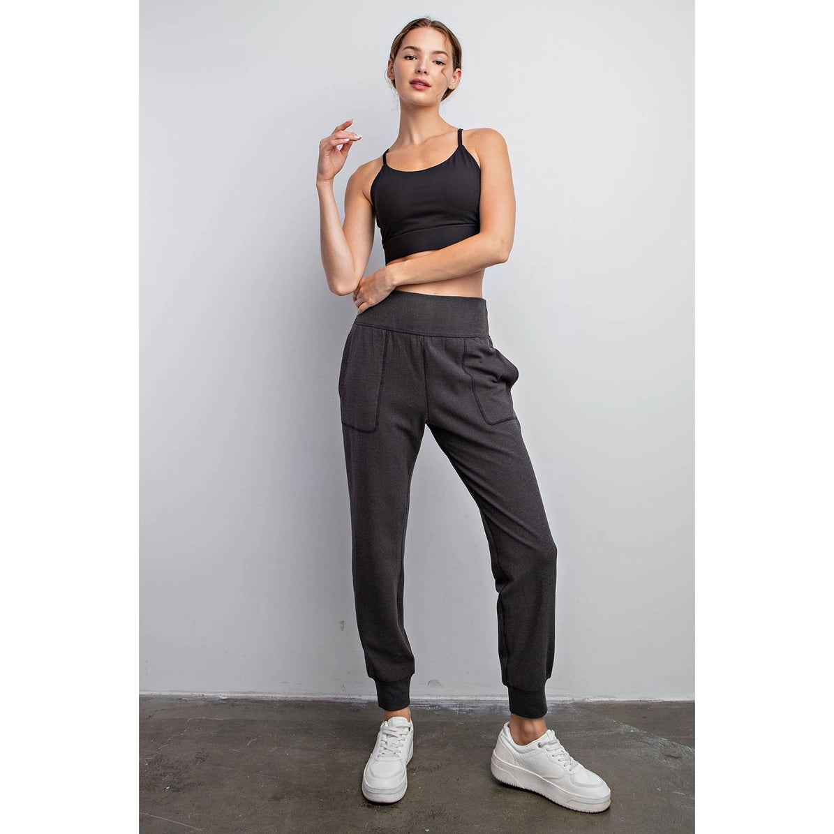 Black Rib Brush Jogger Pants