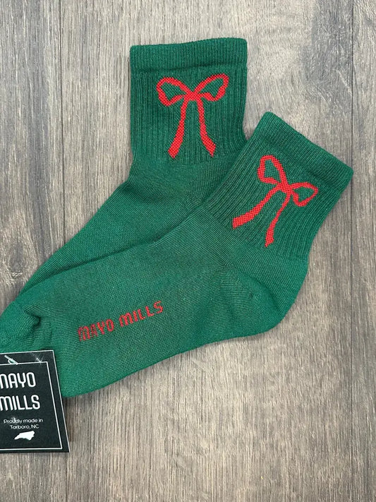 Red Bow Quarter Crew Socks