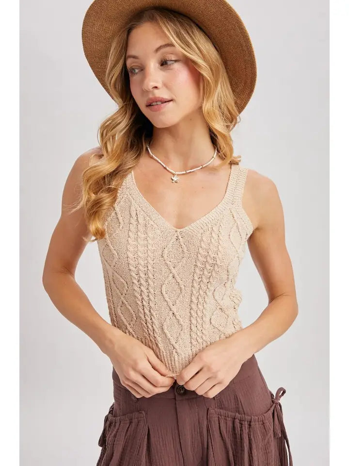 Cable Knit V-Neck Sleeveless Top