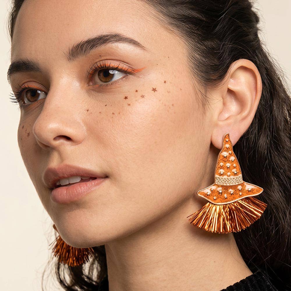 Witch Hat with Tassel Earrings