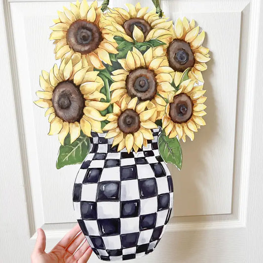 Sunflower Check Vase Door Hanger-Checkered Trend Floral