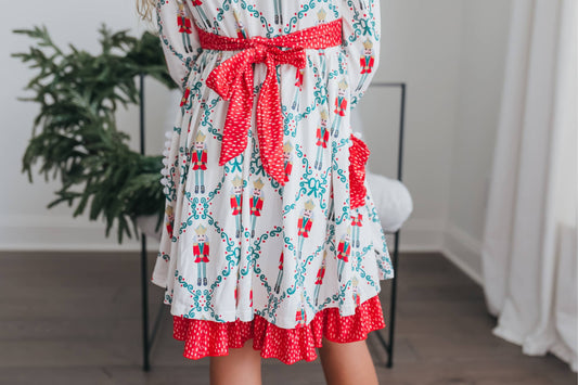 Holiday Nutcracker Tie Ruffle Dress