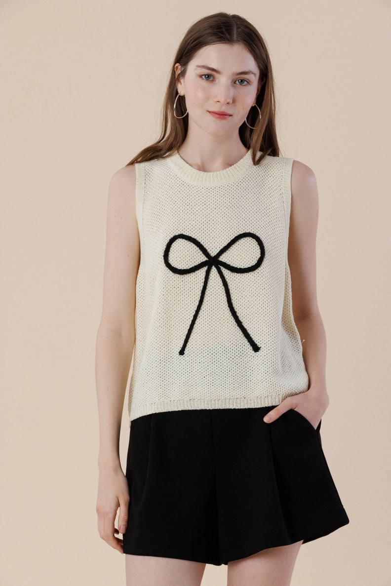 Bow Embroidered Sweater Tank