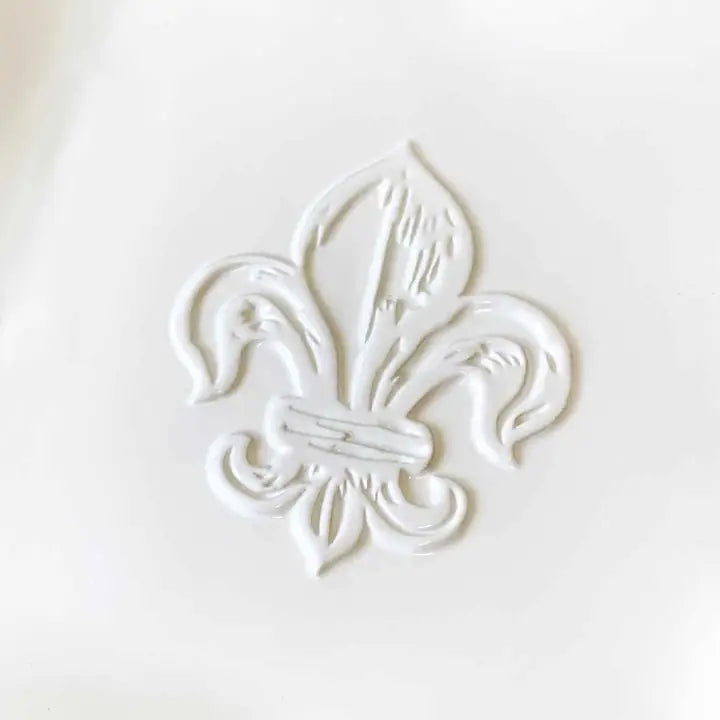 Fleur De Lis Embossed Platter White 11.5x11.5