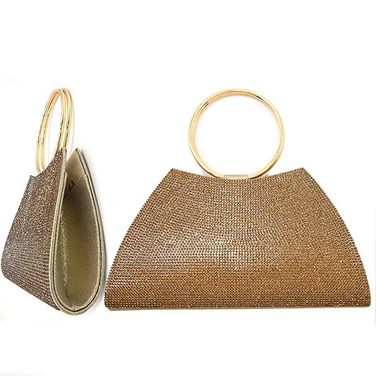 Sophisticated Trapezoid Dazzling Round Handle Clutch Bag