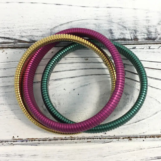 Mardi Gras Bangle Linked Bracelet Set - The Season Boutique