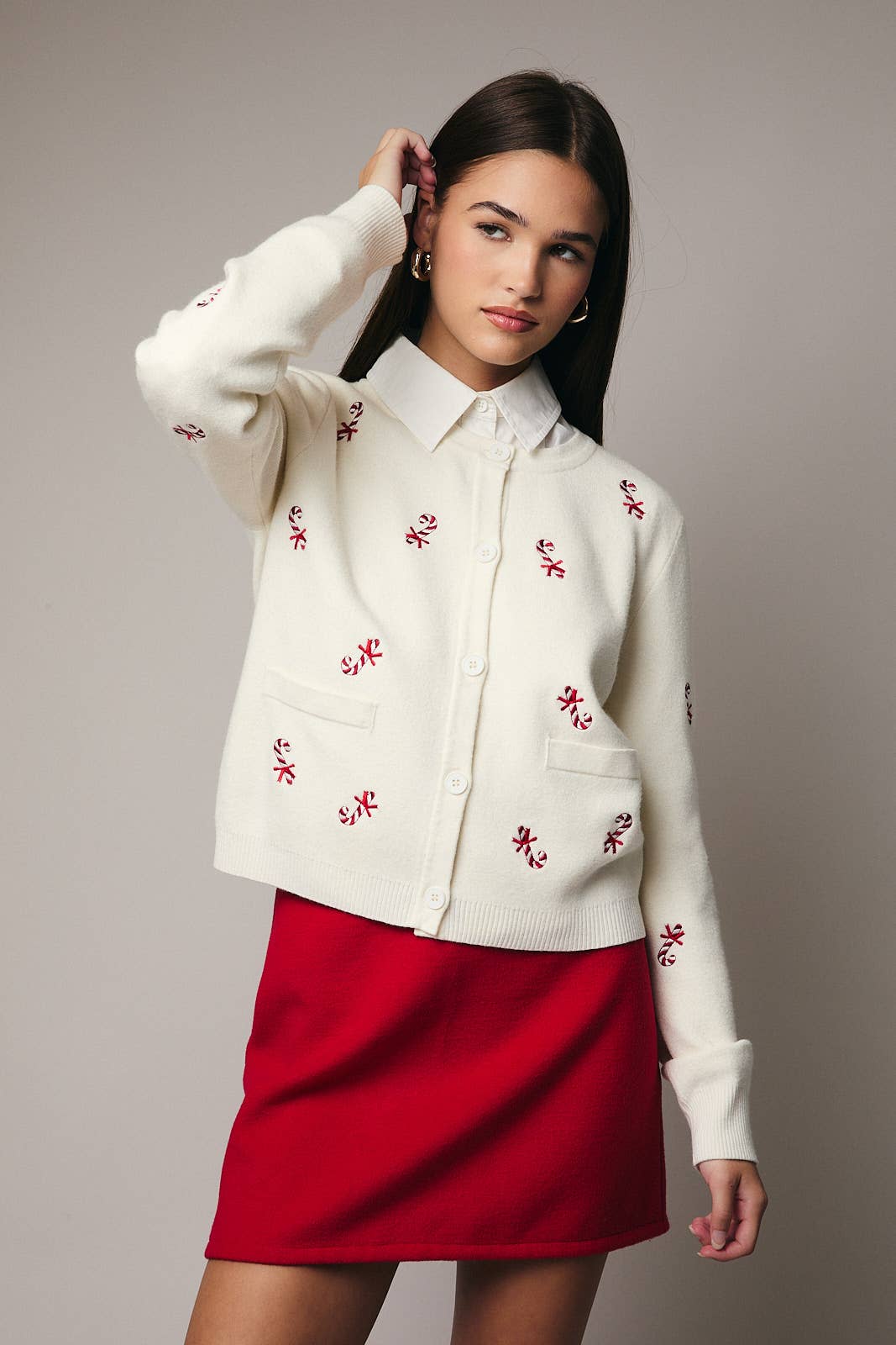 Embroidered Candy Cane Cardigan