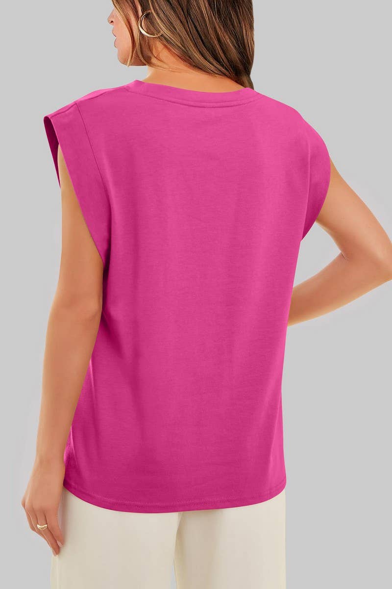 Round Neck Sleeveless Knit Top: FUCHSIA - The Season Boutique