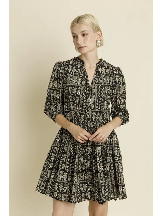 Printed Mini Dress w/ Ties