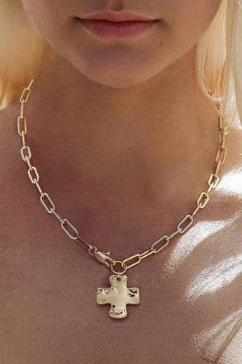 NOTABLE HAMMERED CROSS FRONT TOGGLE NECKLACE - The Season Boutique