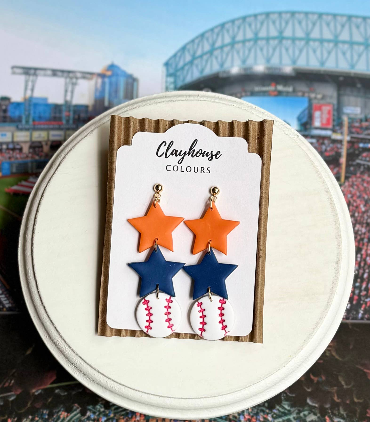 Astros Clay Earrings: Baseball Heart Studs - The Season Boutique