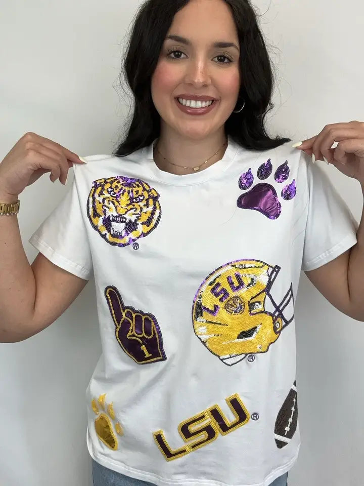 LSU Scattered Logo Sequin Tee