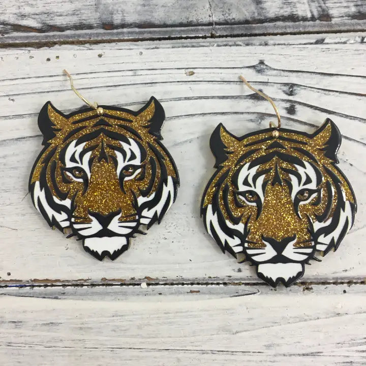Glitter Tiger Head Earrings