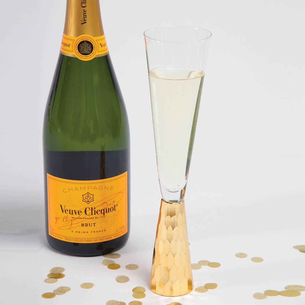 Champagne Glass, Gold Hammered, 7 Oz