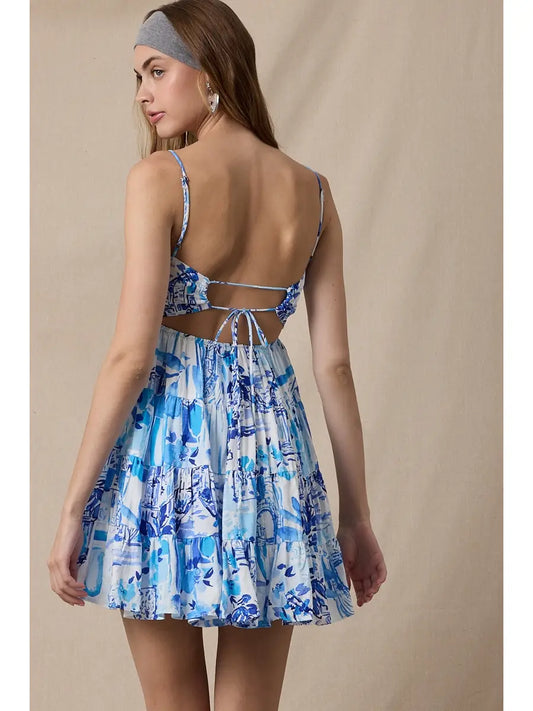 Abstract Open Back Corset Mini Dress