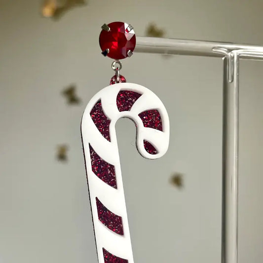 Red Christmas Candy Cane Acrylic Earrings