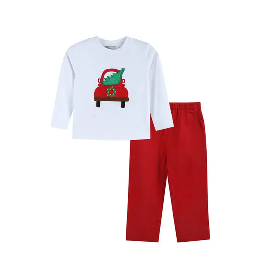 Christmas Tree Truck Shirt and Red Pants Set