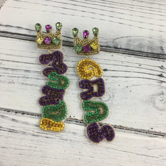 Mardi Gras Bubble Letter Earrings