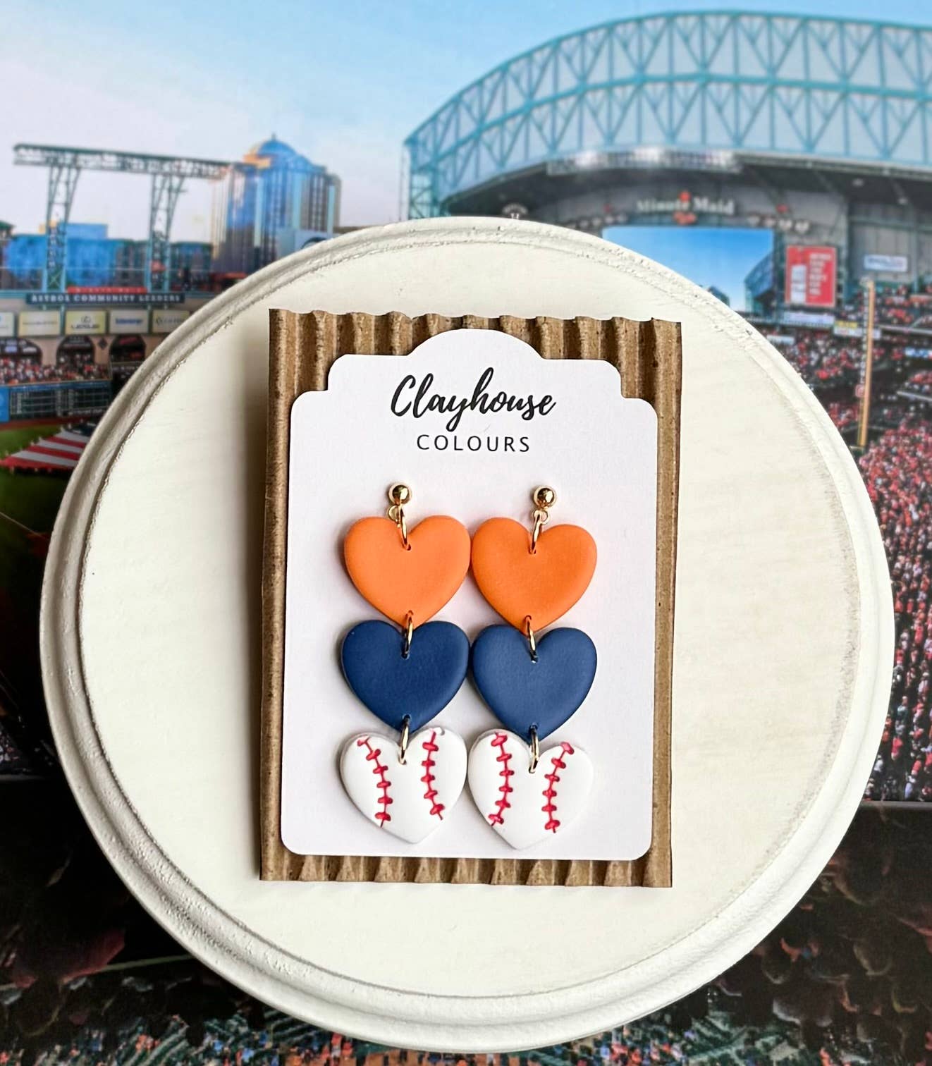 Astros Clay Earrings: Baseball Heart Studs - The Season Boutique