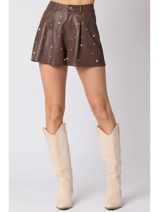 Leather Pin Tuck Detail Shorts