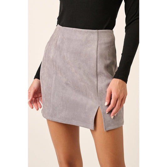 Suede Slit Detail Mini Skirt