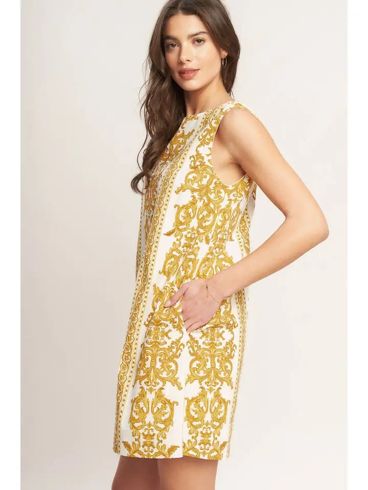 A Printed Woven Mini Shift Dress - The Season Boutique