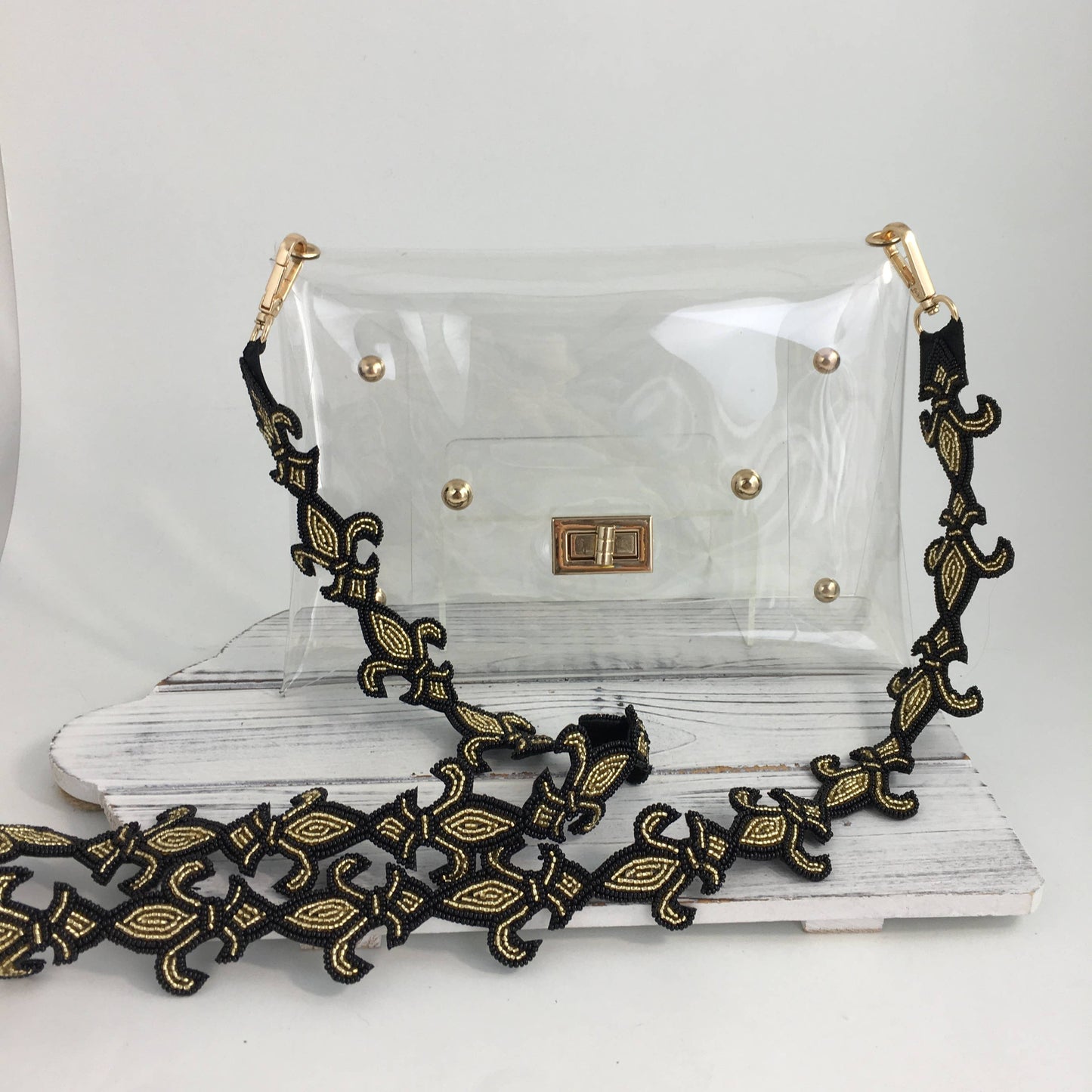 fleur de lis purse strap & clear purse