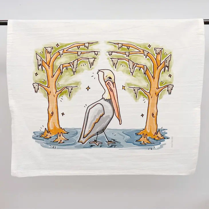 Pelican Tea Towel Cute Coastal Swamp Kitchen Bathroom Decor