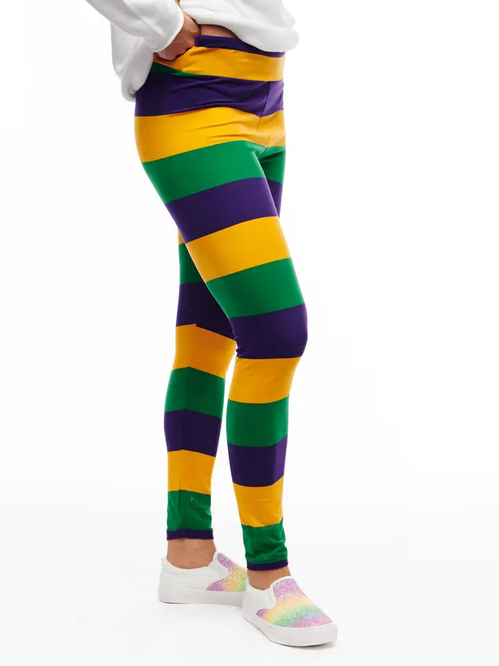 Traditional Mardi Gras Striped Leggings Adult - The Season Boutique
