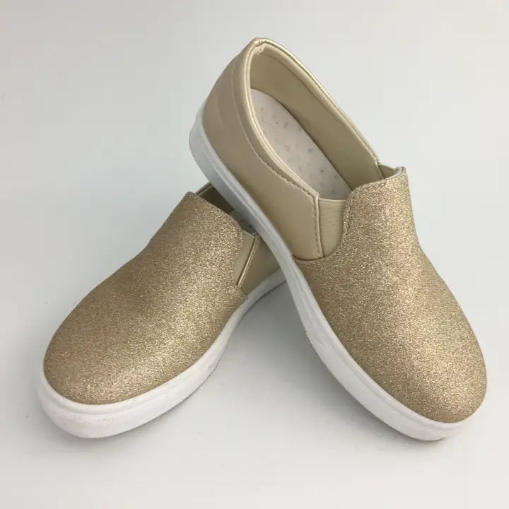 Gold Sparkle Slip On Sneakers