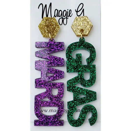 Mardi Gras Glitter Acrylic Earrings, Fat Tuesday Earrings