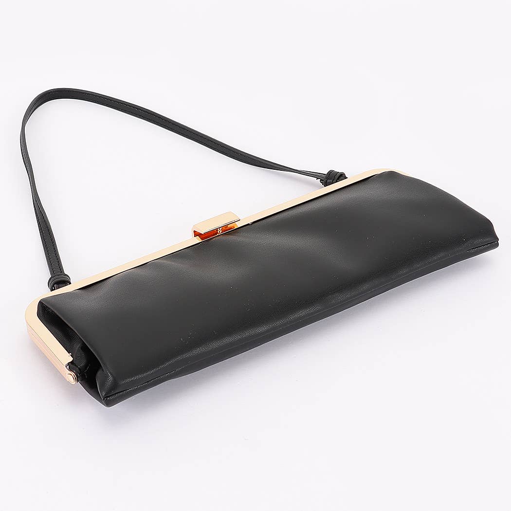 Faux Leather Frame Clutch -Red