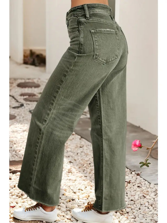 Distressed Raw Edge Wide Leg Jeans - The Season Boutique