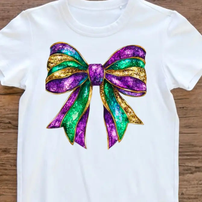 White Mardi Gras Bow Graphic T-Shirt