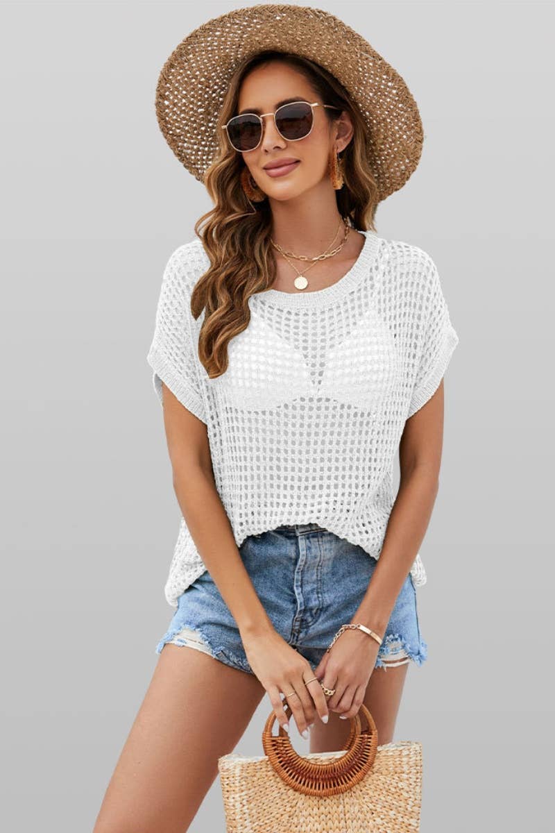 BEACH SEXY KNIT CUT-OUT BATSLEEVE TOP - The Season Boutique