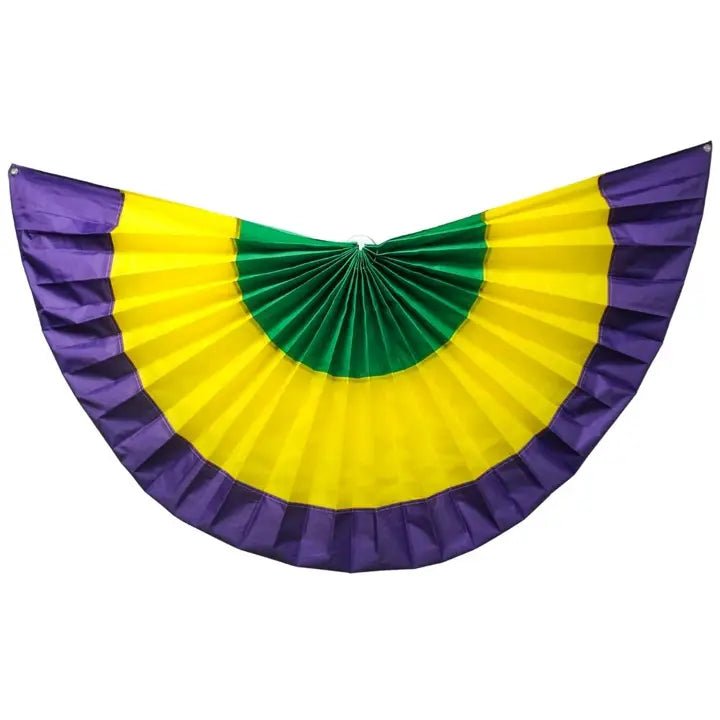 Pleated Green, Yellow, and Purple Bunting with Grommets - 6' X 3 '