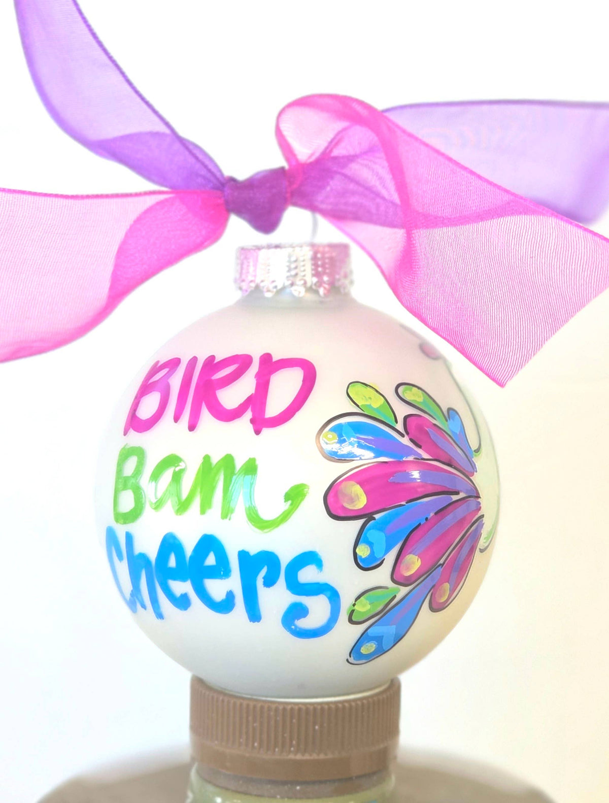 BIrd Mahjong hand painted glass ornament: Coordinating Bow / Clear box / Small