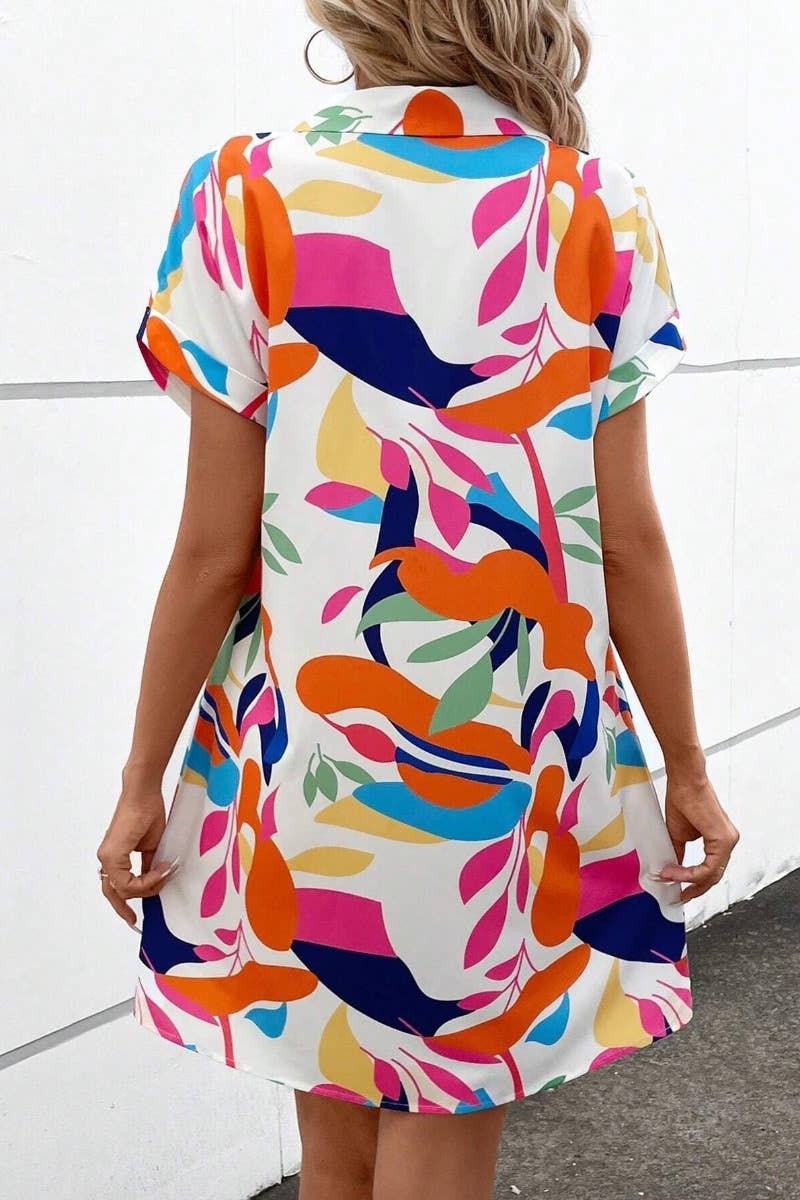 Summer Printed Short Sleeve Shirt Dress - The Season Boutique