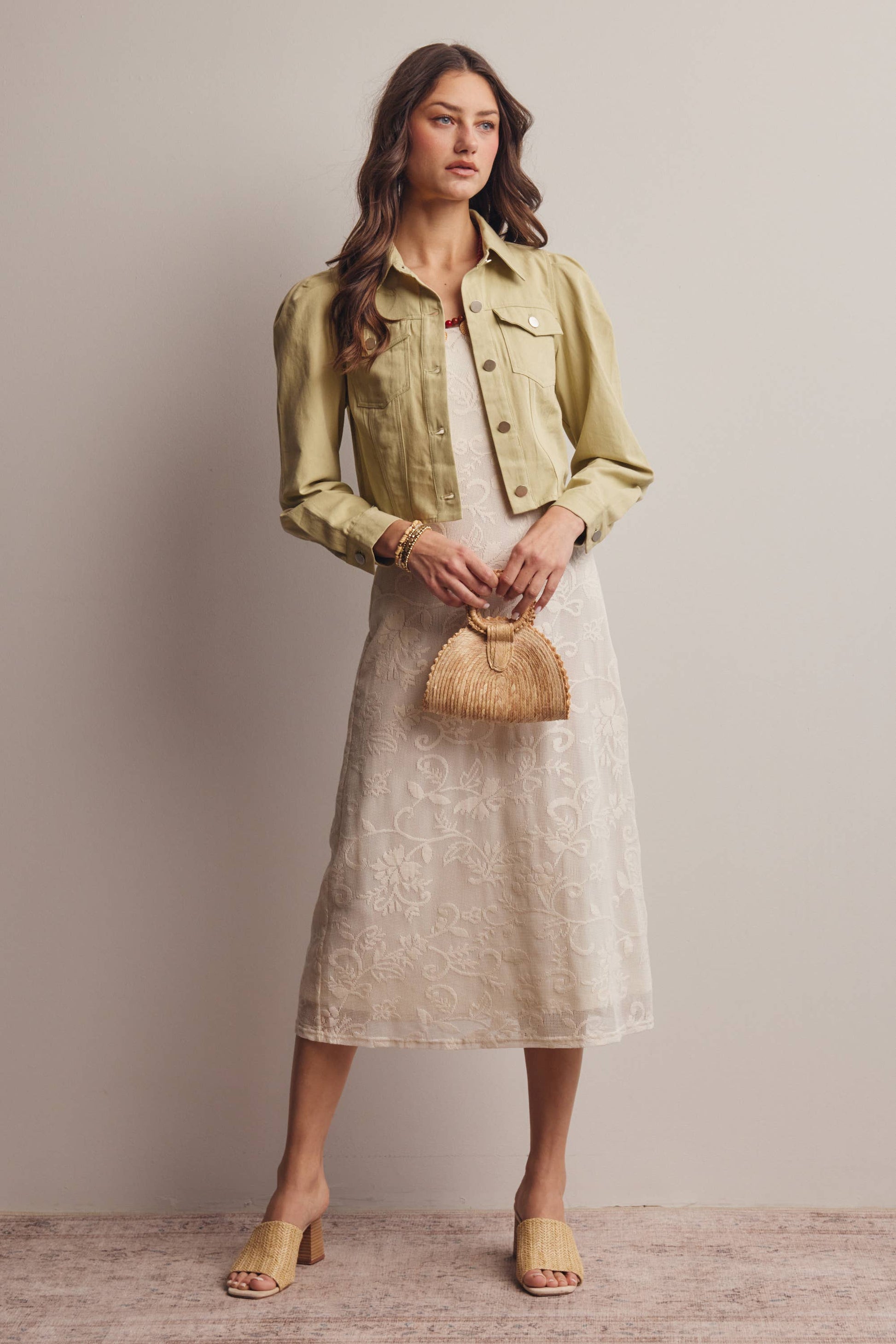 Lightweight Twill Puff-Sleeve Cropped Jacket - The Season Boutique