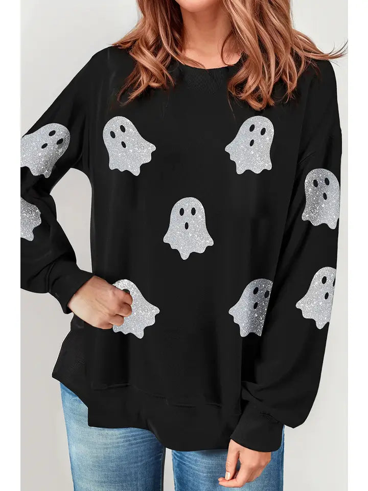 Glitter Ghost Printed Sweatshirt