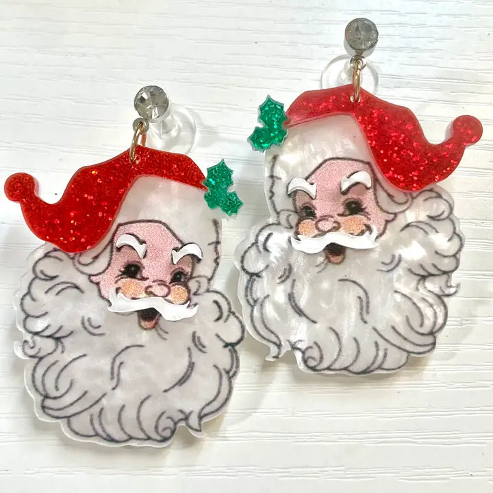 Pink & Red Glitter Acrylic Christmas Santa Earrings